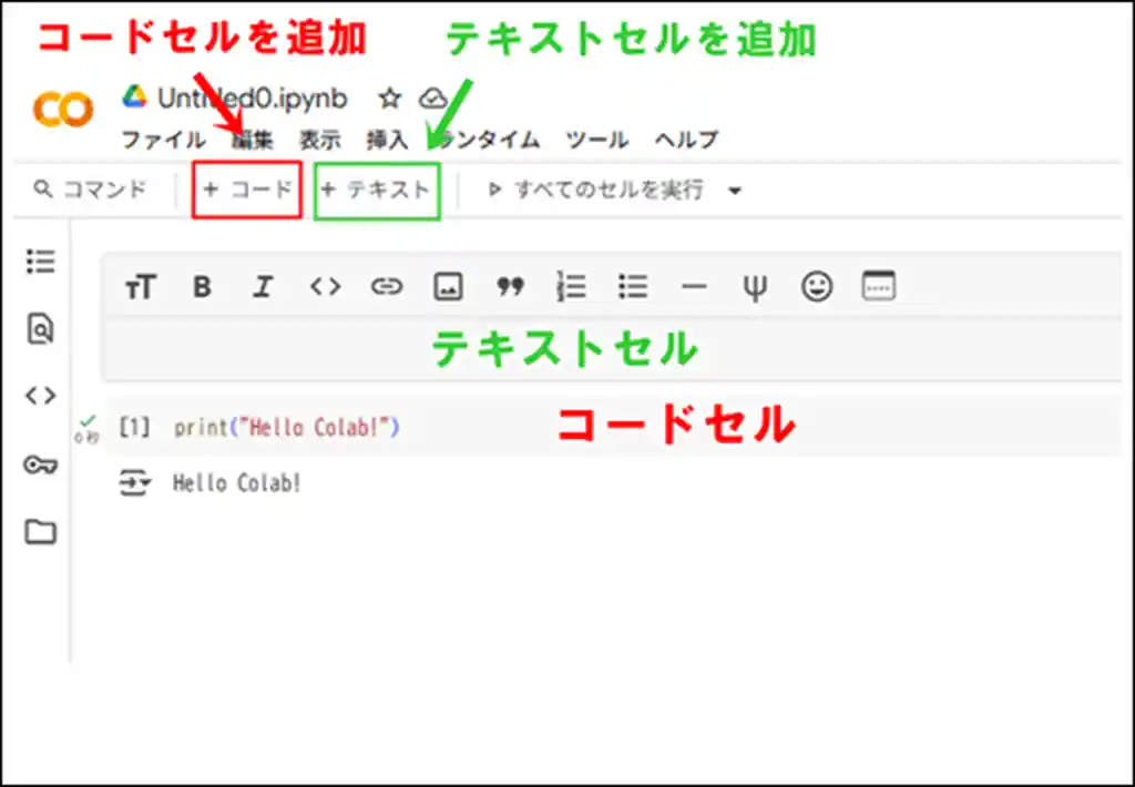 GoogleColaboの画面解説